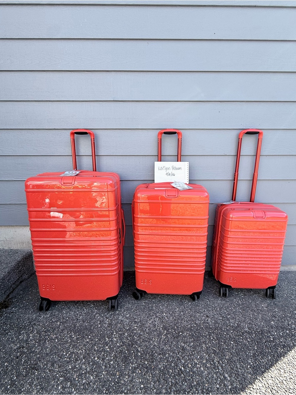 Beis Glossy Flame Orange Luggage Set - NWT